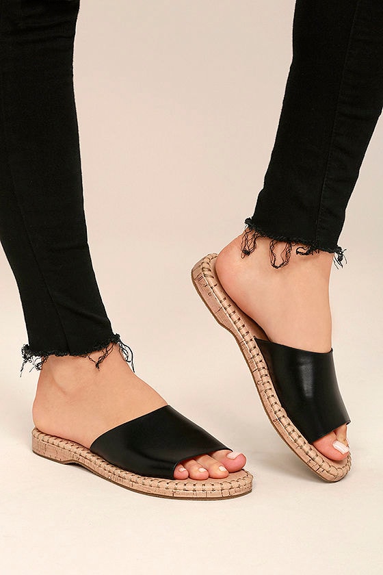 Report Farrel Black Slide Sandals Cork Slides Black Report Farrel Black Slide Sandals Cork Slides Black