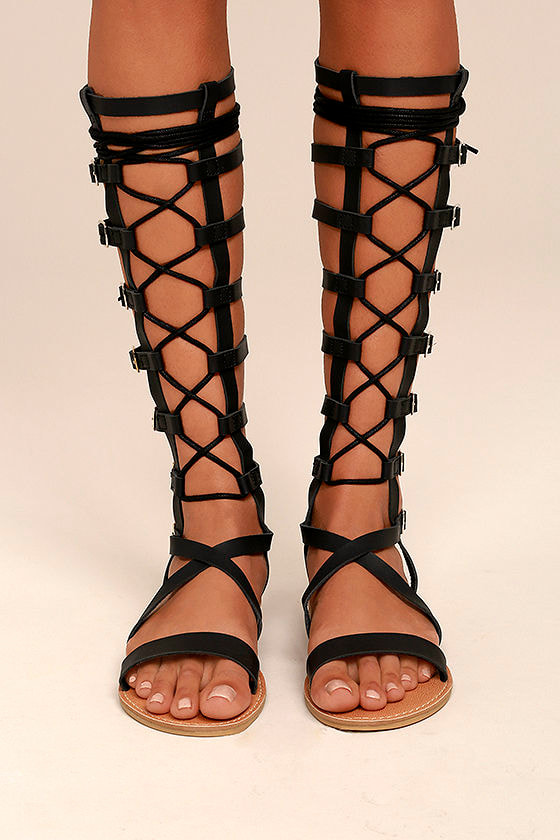 Boho Black Sandals - Tall Gladiators - Gladiator Sandals - $31.00