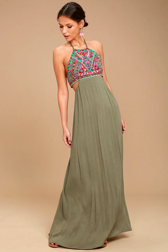 boho olive green dress