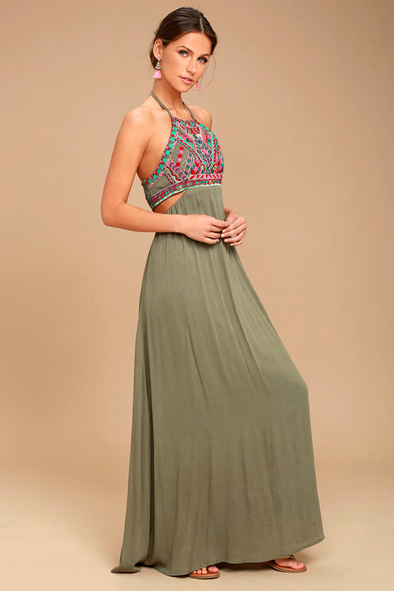 olive green boho dress