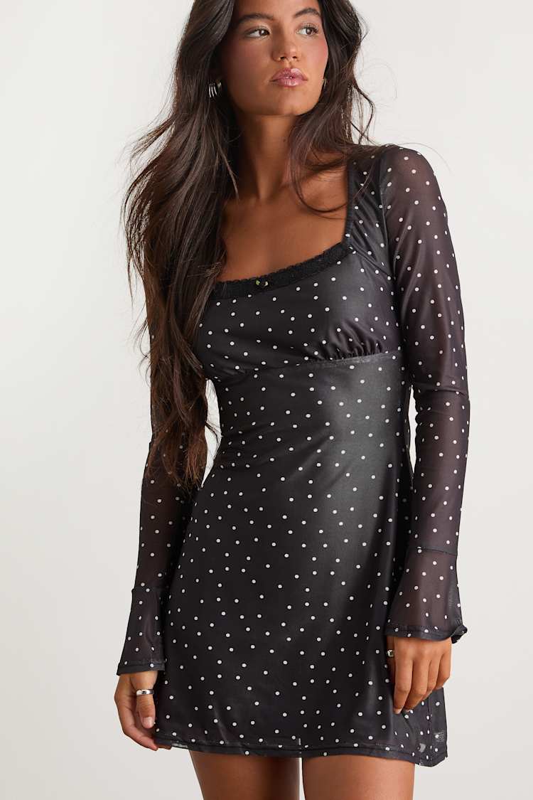 Especially Adored Black Polka Dot Long Sleeve Mini Dress