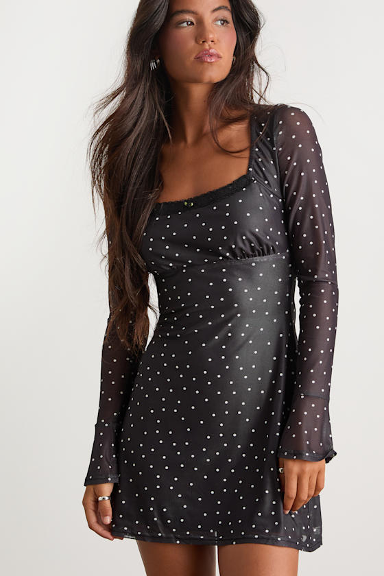 Especially Adored Black Polka Dot Long Sleeve Mini Dress 2