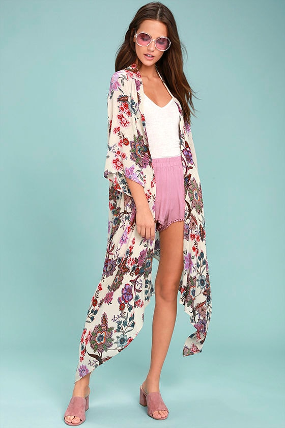 Patrons of Peace Rosa Cream Floral Print Kimono Top 1