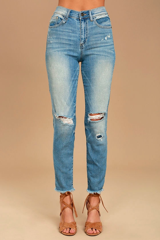 distressed light ultra high waisted slim fit jeans