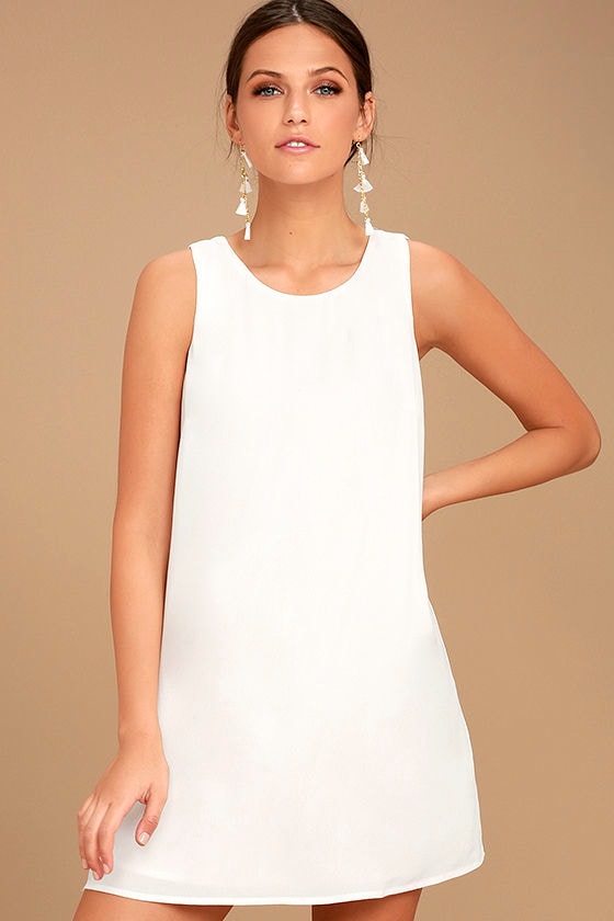 white shift dress sleeveless