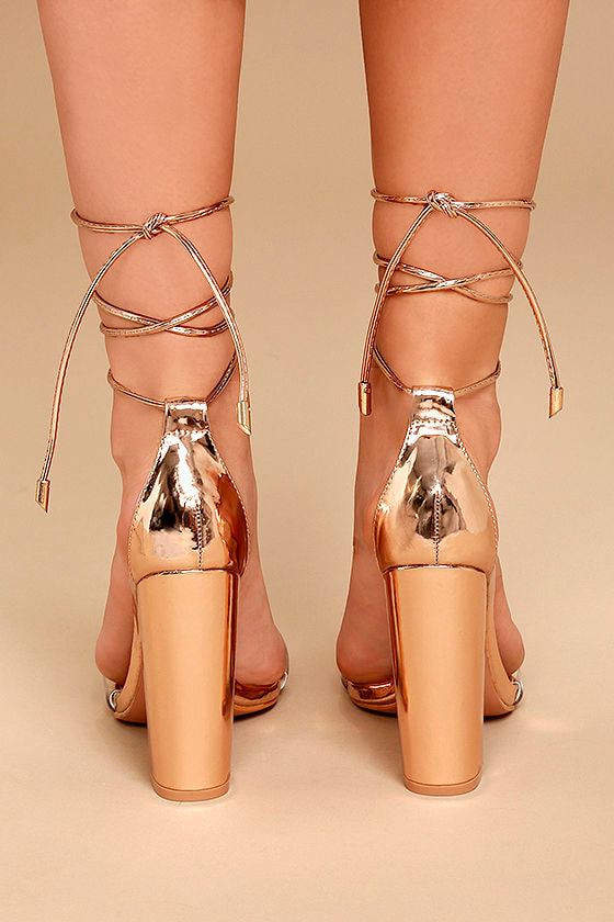 Chic Rose Gold Heels - Rose Gold and Lucite Heels - Lace-Up Heels - Leg ...