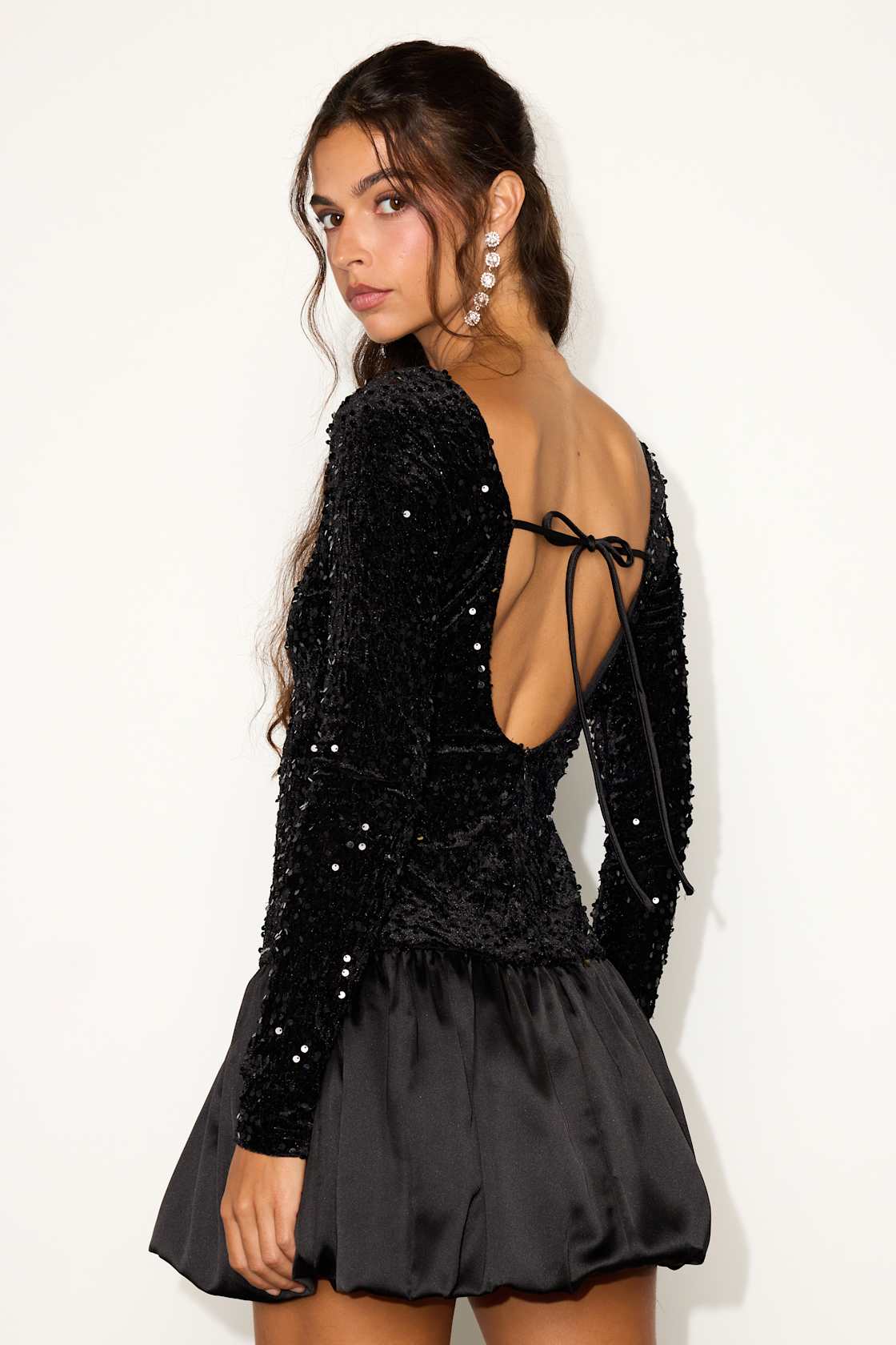 Event Aura Black Sequin Long Sleeve Mini Dress