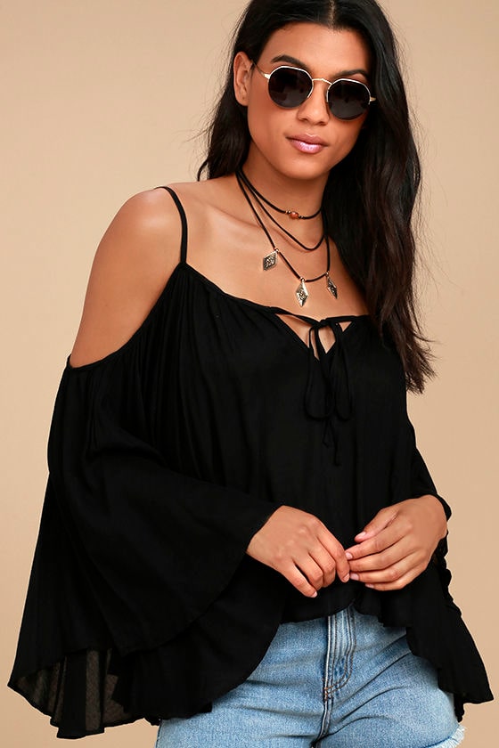 Thought-Provoking Black Off-the-Shoulder Top 1