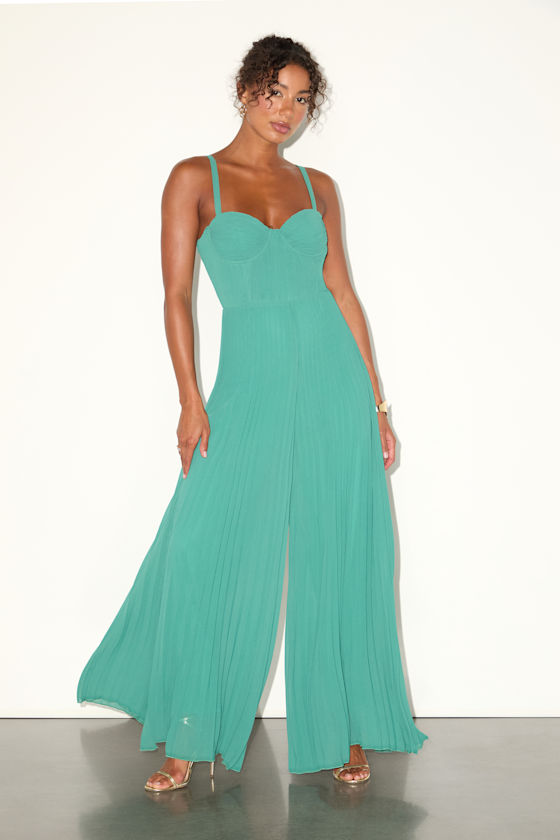 Exemplary Poise Green Pleated Wide-Leg Jumpsuit 2
