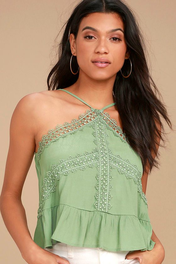 Always Together Sage Green Lace Crop Top 1