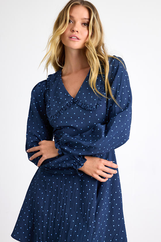 Sweetie Aura Dark Blue Polka Dot Mini Dress 1