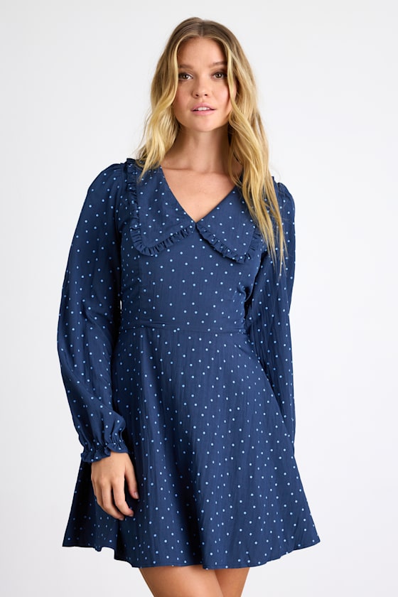 Sweetie Aura Dark Blue Polka Dot Mini Dress 2