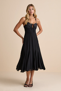 Enticing Invite Black Pleated Midi Dress 2