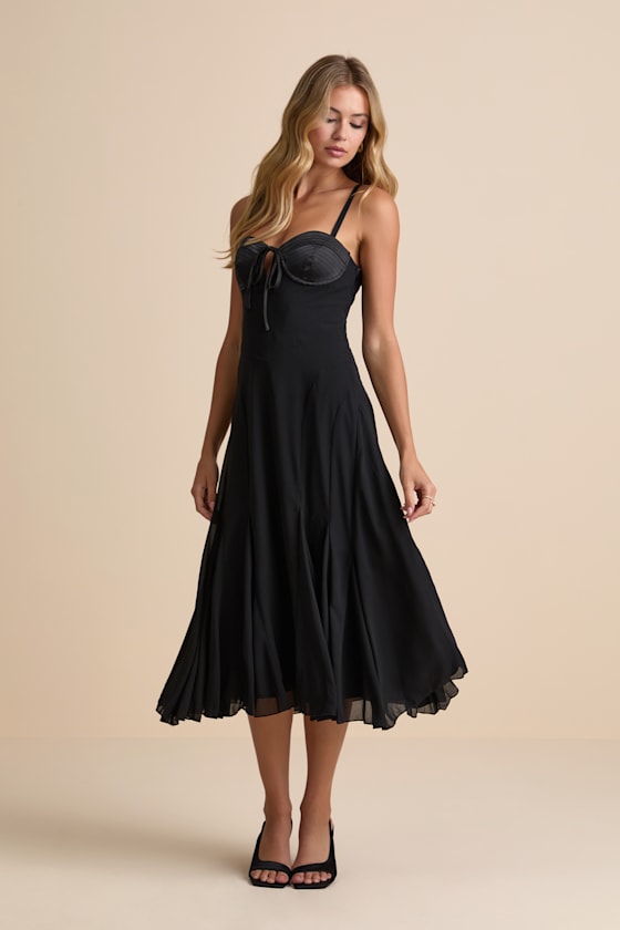Enticing Invite Black Pleated Midi Dress 4