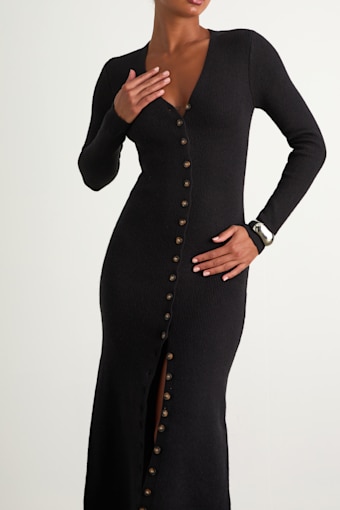 Cold Weather Crush Black Button-Up Sweater Midi Dress 1