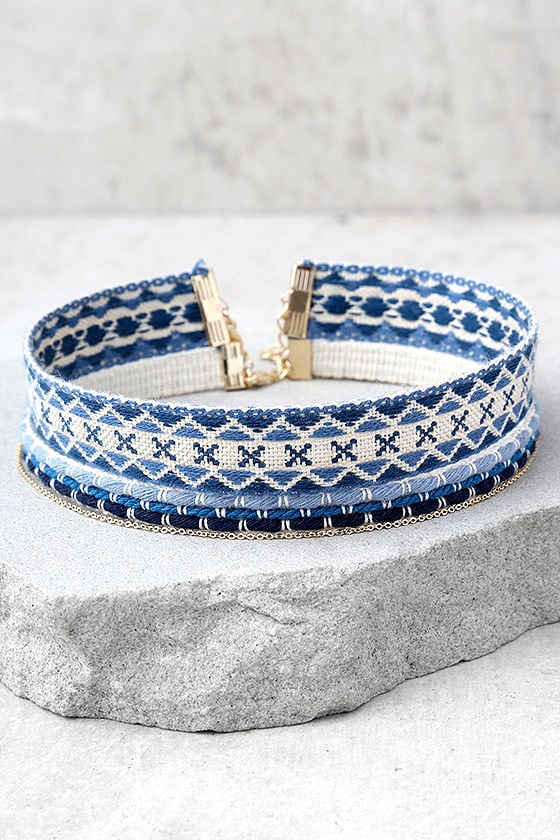 Aspen Blue Embroidered Choker Necklace Set