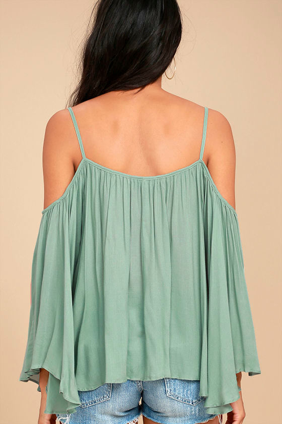 Boho Sage Green Top OfftheShoulder Top Peasant Top 45.00