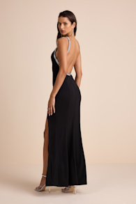 Exceptional Radiancy Black Rhinestone Backless Maxi Dress 1