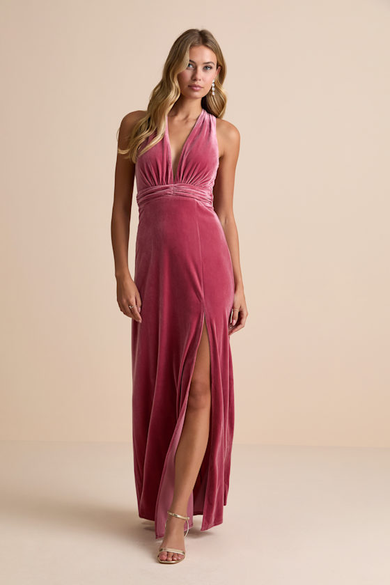 Pink Velour Long Dress Pink Velour Maxi Dress Strappy Backelss