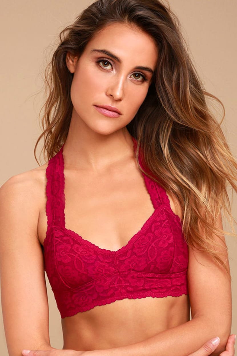 Free People Galloon Racerback Berry Pink Lace Bralette