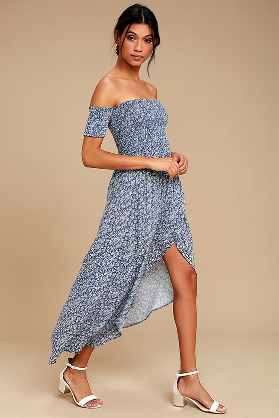 Lucy Love Tranquility Blue Floral Print Off-the-Shoulder Dress 2
