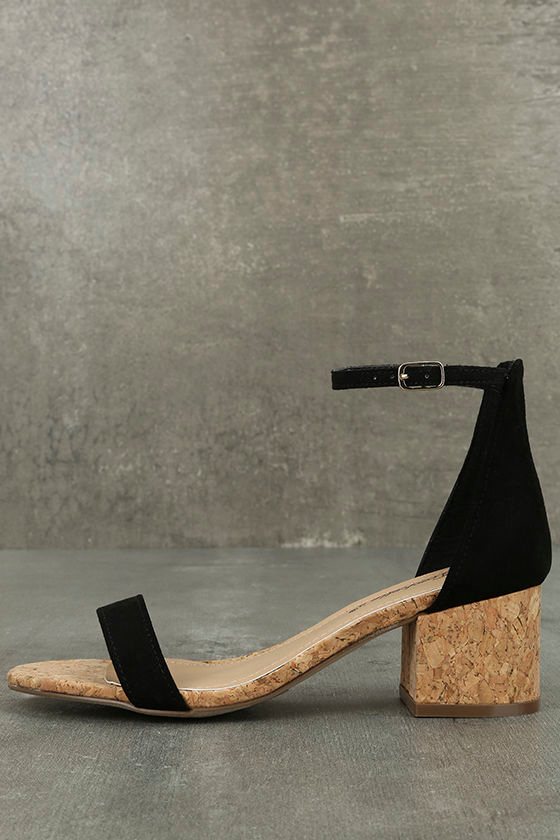 June Black Cork Ankle Strap Heels 1