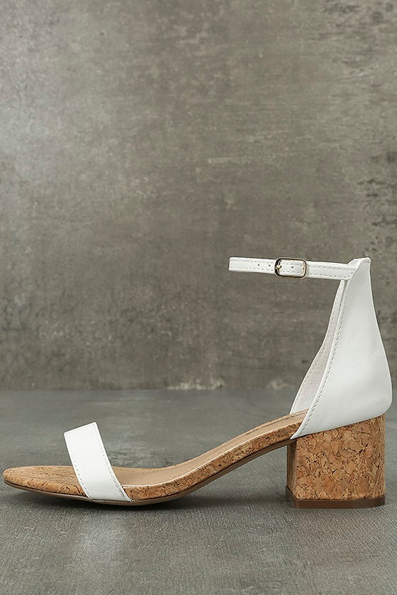 white cork heels