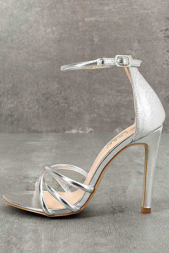 Michella Silver Ankle Strap Heels 1