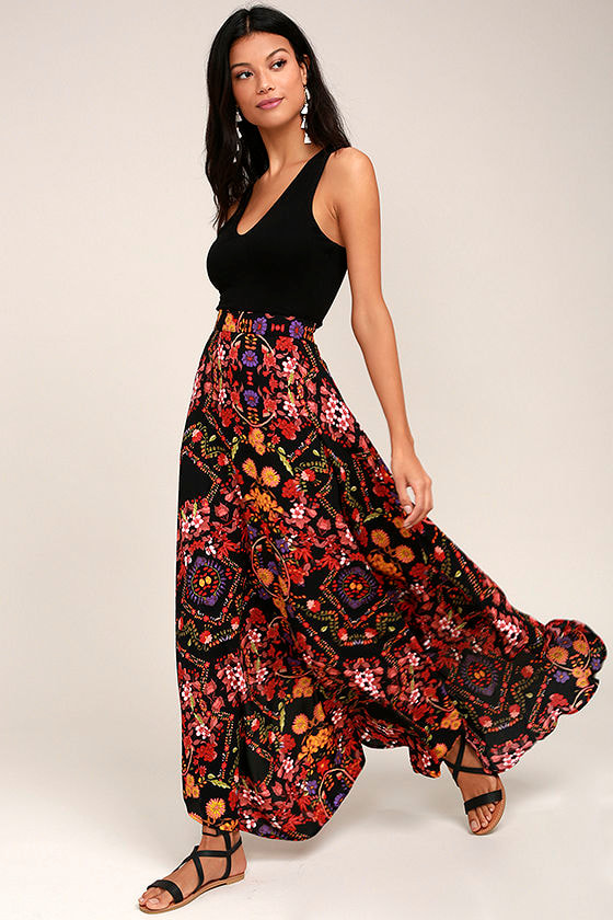 Lovely Black Skirt - Floral Print Skirt - Maxi Skirt - $48.00 - Lulus