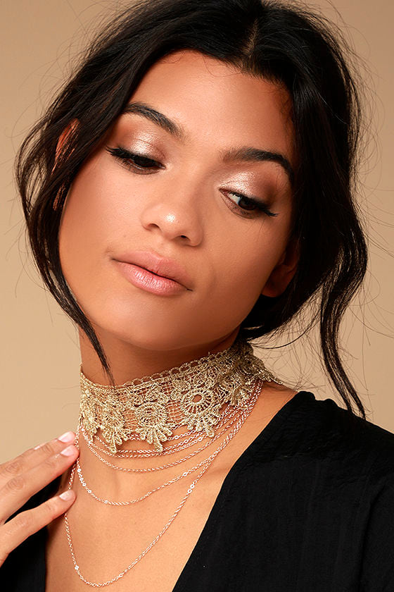 Lovely Gold Lace Choker - Layered Choker - Choker Necklace - $17.00 - Lulus