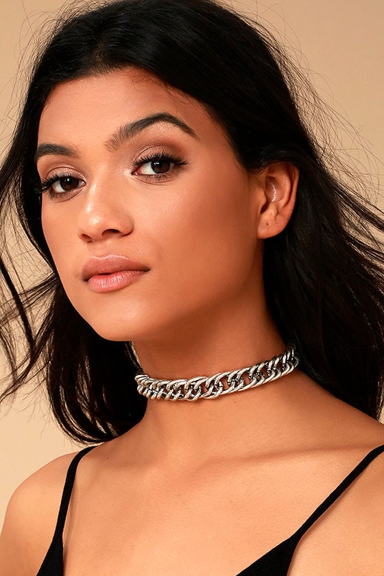 Chain Letter Silver Choker Necklace