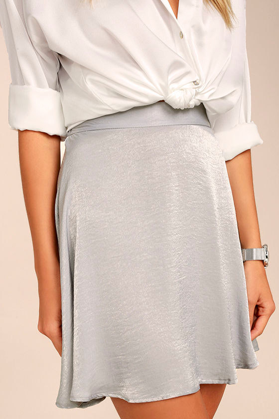 Cute Grey Skirt Satin Skirt Skater Skirt 38.00