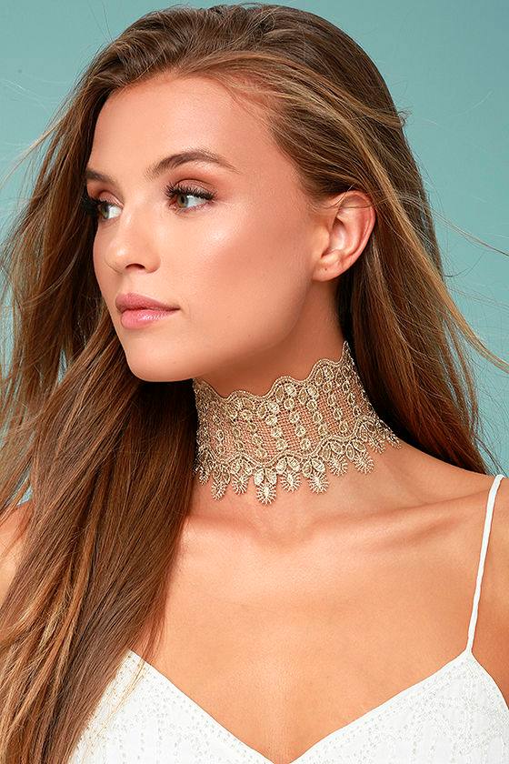 Stunning Gold Lace Choker Wide Lace Choker Wide Gold Choker 17.