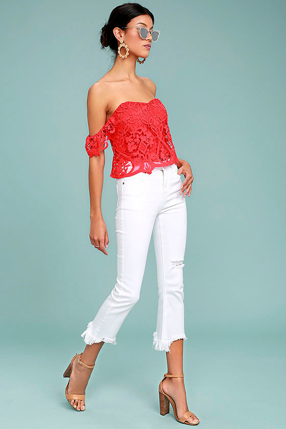 J.O.A. Fete White Distressed Ankle Skinny Jeans 1