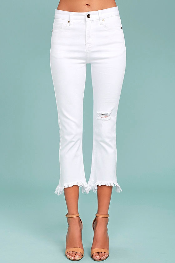 J.O.A. Fete White Distressed Ankle Skinny Jeans