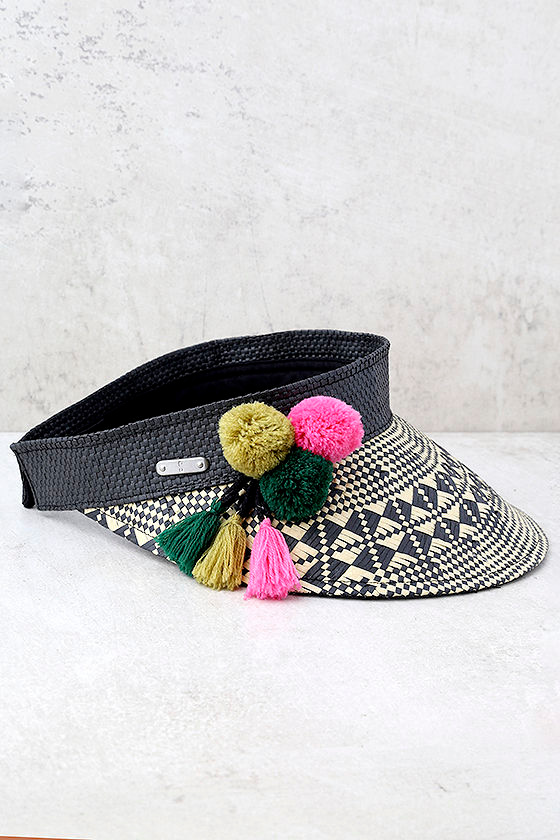 San Diego Hat Co. Hidden Beach Beige and Black Straw Visor 1