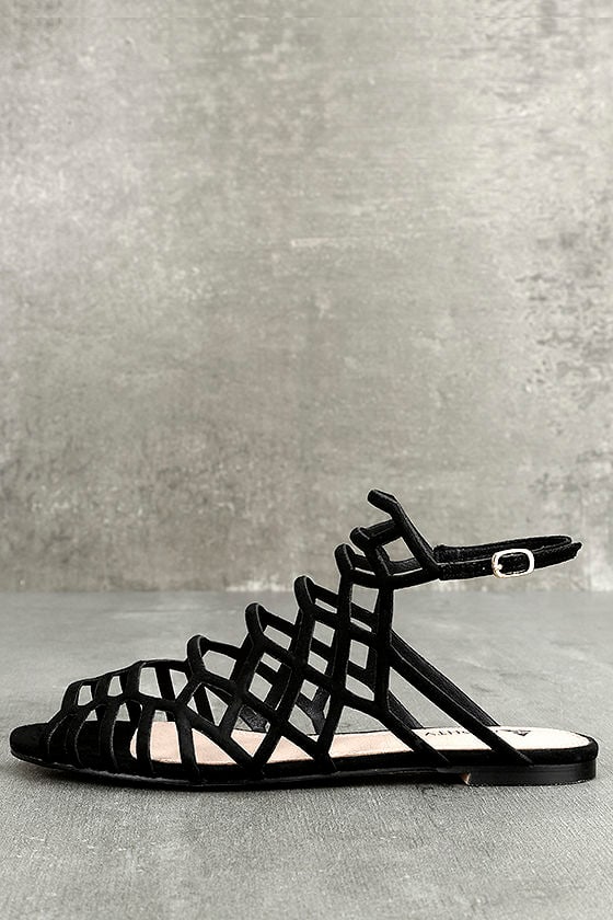 black gladiator sandals with chain link accent