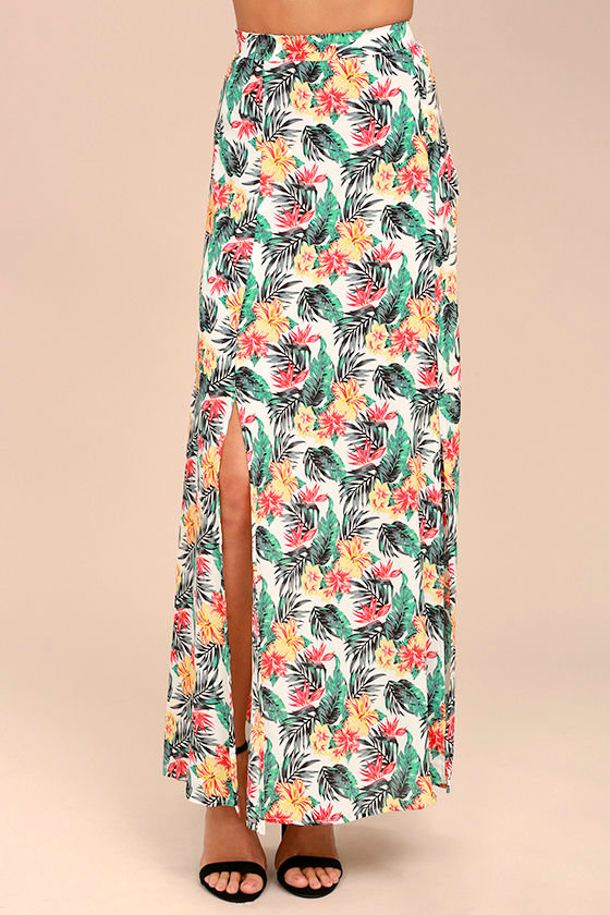 Lucy Love Aloha Gangster White Floral Print Maxi Skirt 2