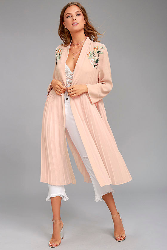 Introspective Peach Embroidered Kimono Top 1