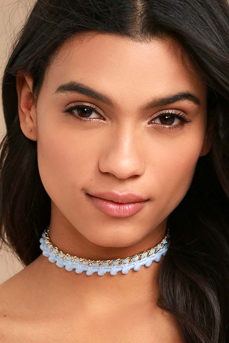 Ettika Pale Poms Light Blue Choker Necklace