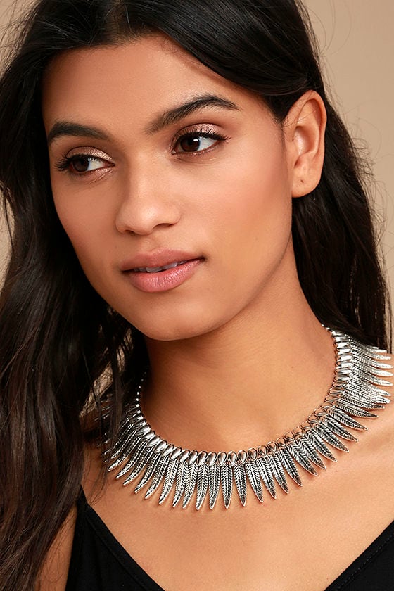 Rise and Soar Silver Feather Choker Necklace