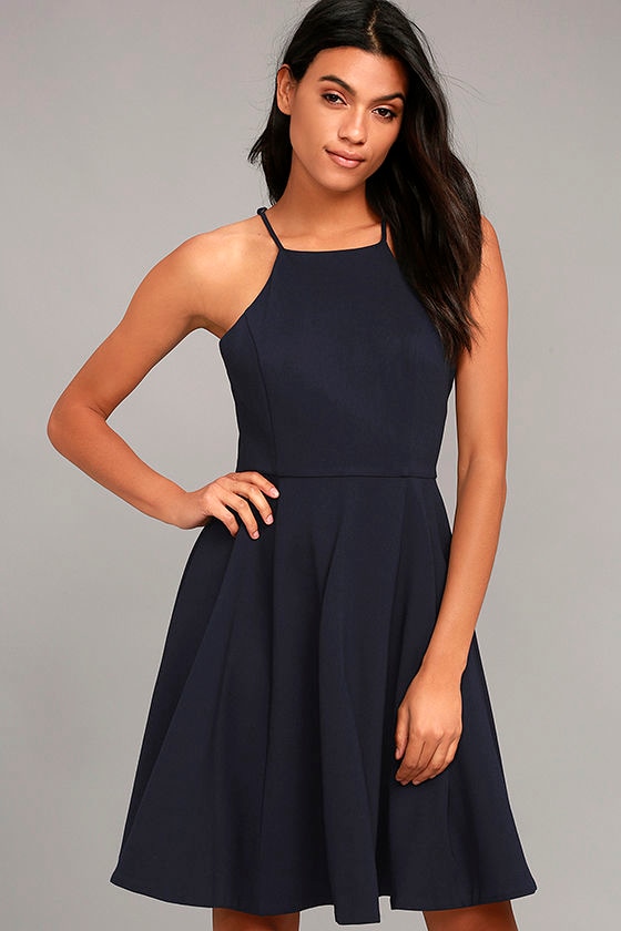 Lovely Navy Blue Dress - Midi Dress - Skater Dress - $59.00 - Lulus