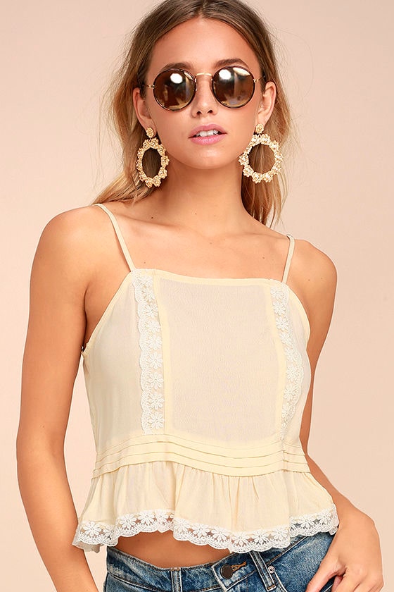 Cute Cream Crop Top Lace Crop Top Pleated Crop Top 42.00 Lulus