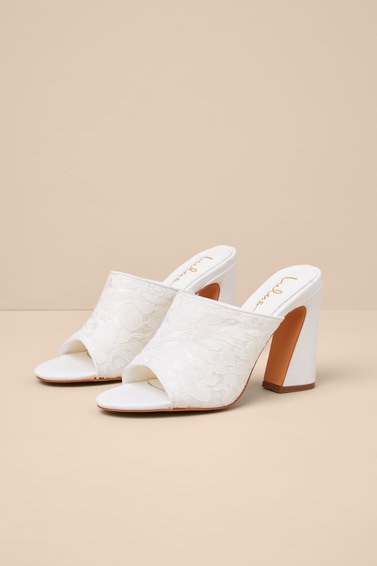 Callixta White Lace High Heel Slide Sandals