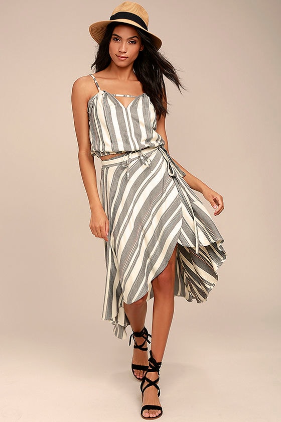 O'Neill X Natalie Off Duty Savi Beige and Black Striped Skirt 1