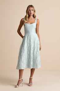 Pristine Muse Mint Green Jacquard Skater Midi Dress 1