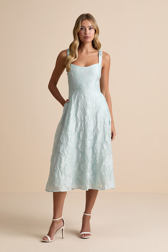 Pristine Muse Mint Green Jacquard Skater Midi Dress 1