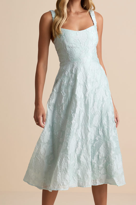 Mint Green Jacquard Dress - Sleeveless Dress - Skater Midi Dress
