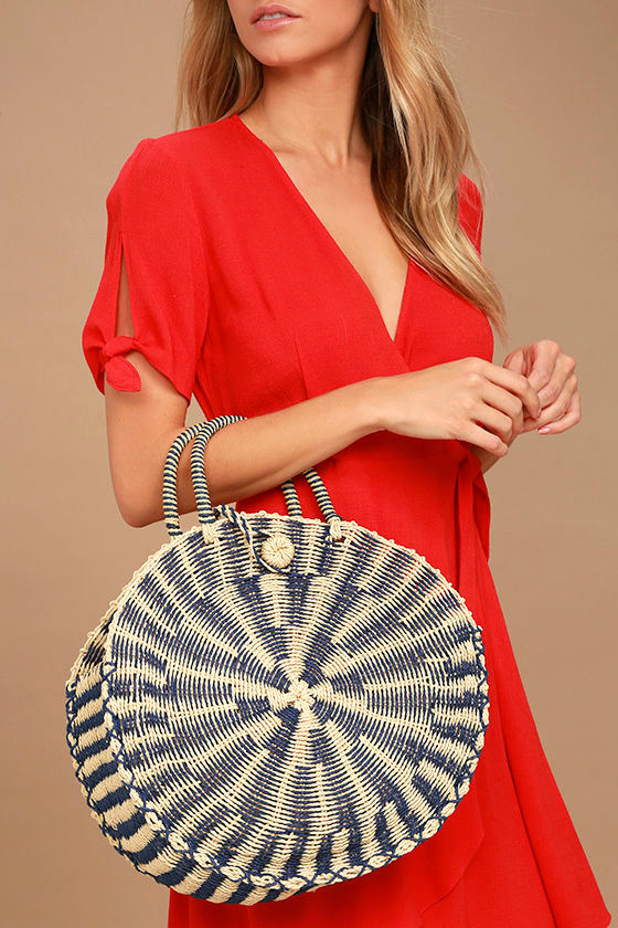 High Moon Navy Blue and Beige Woven Tote 2