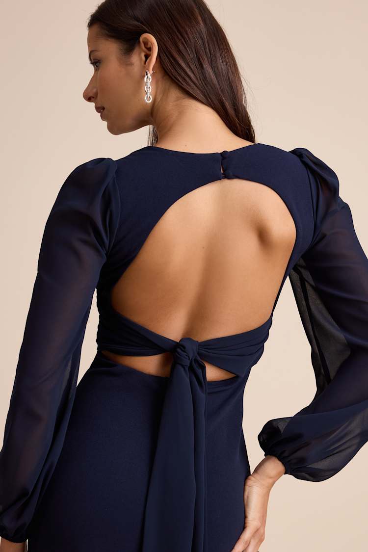 Midnight Blue Tie-Back Maxi Dress | Womens | X-Small | 100% Polyester | Lulus